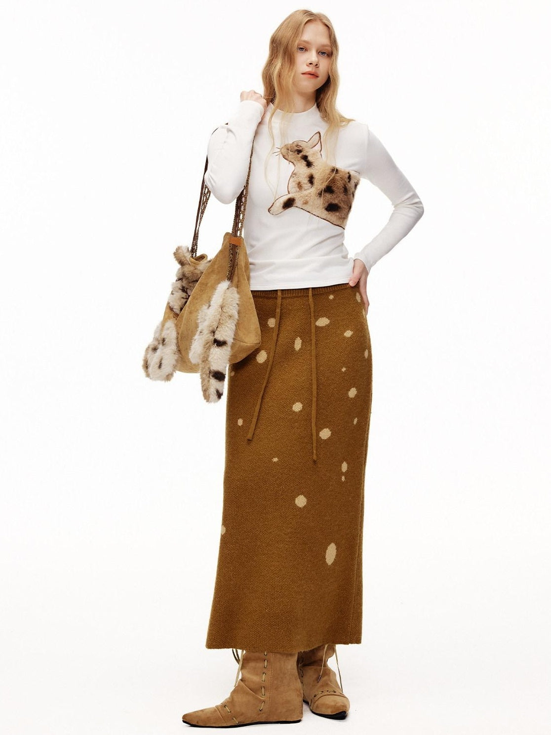 OuttheBlue Cozy Viscose Long Sleeve Slim Fit Applique Mock Neck Women Animal T-Shirts