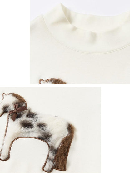 OuttheBlue Cozy Viscose Long Sleeve Slim Fit Applique Mock Neck Women Animal T-Shirts