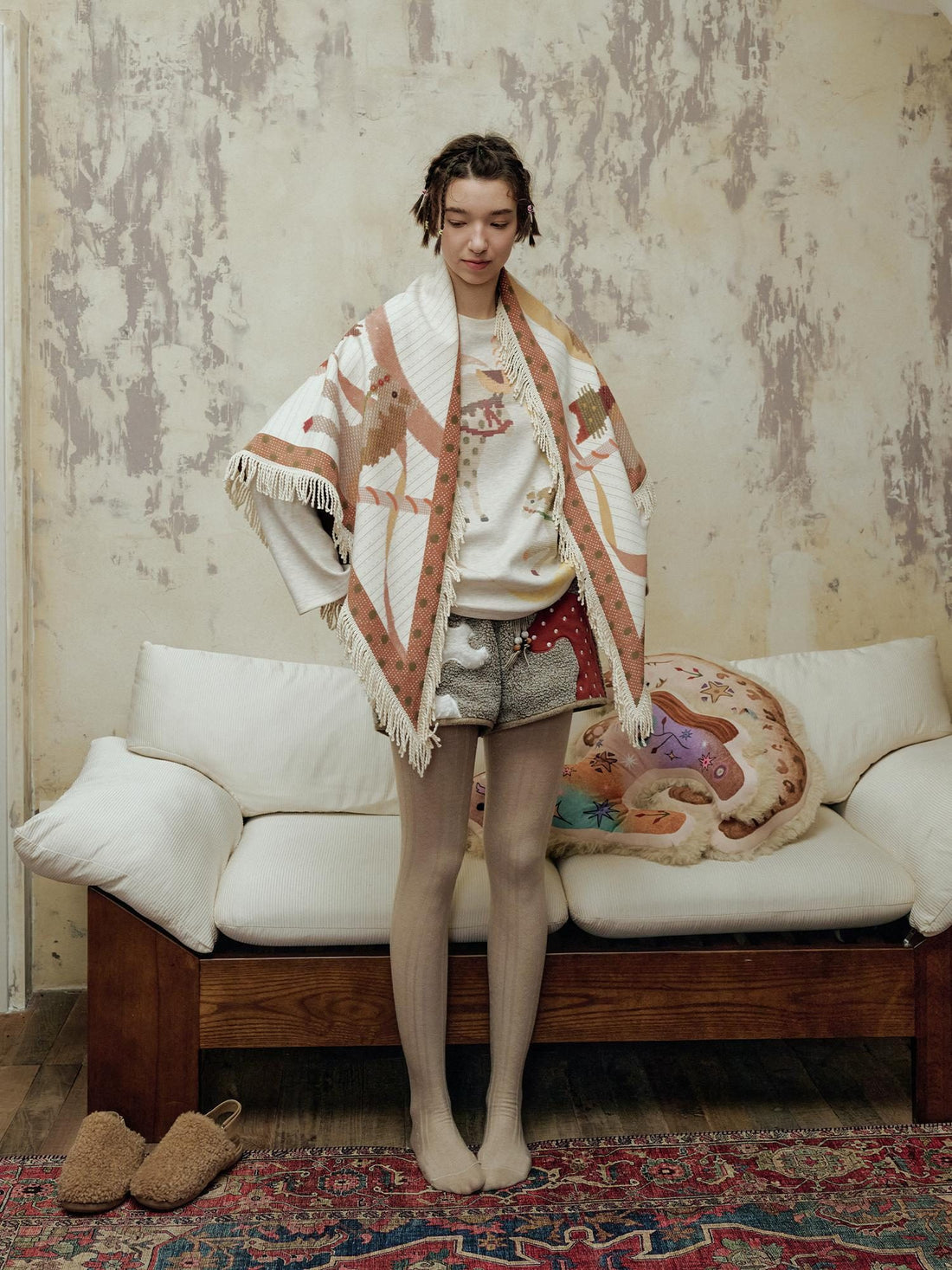 OuttheBlue Cozy Warm Rectangular Geometric Unisex Youth Leaf Orange 100 Polyester Scarf