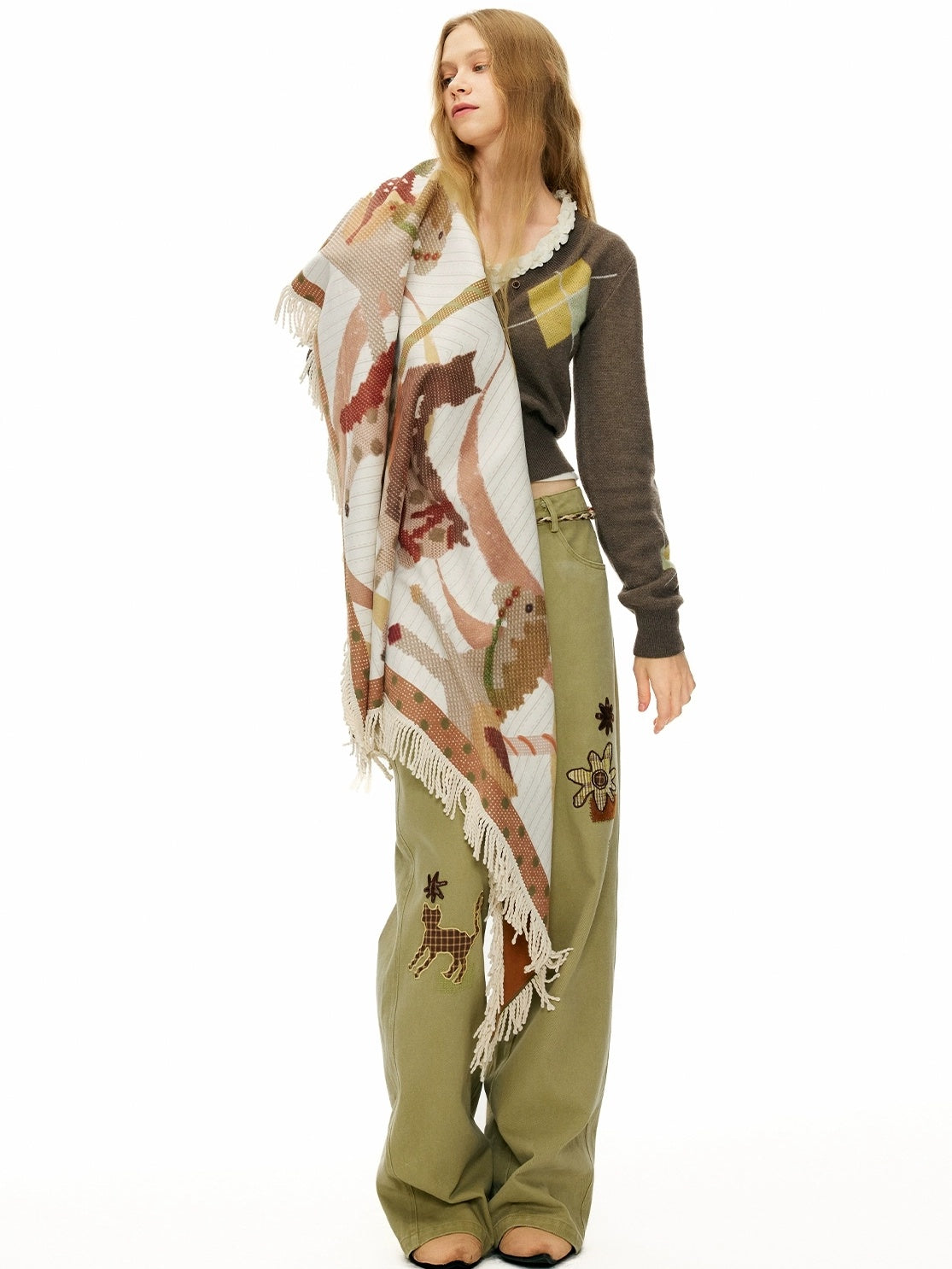 OuttheBlue Cozy Warm Rectangular Geometric Unisex Youth Leaf Orange 100 Polyester Scarf