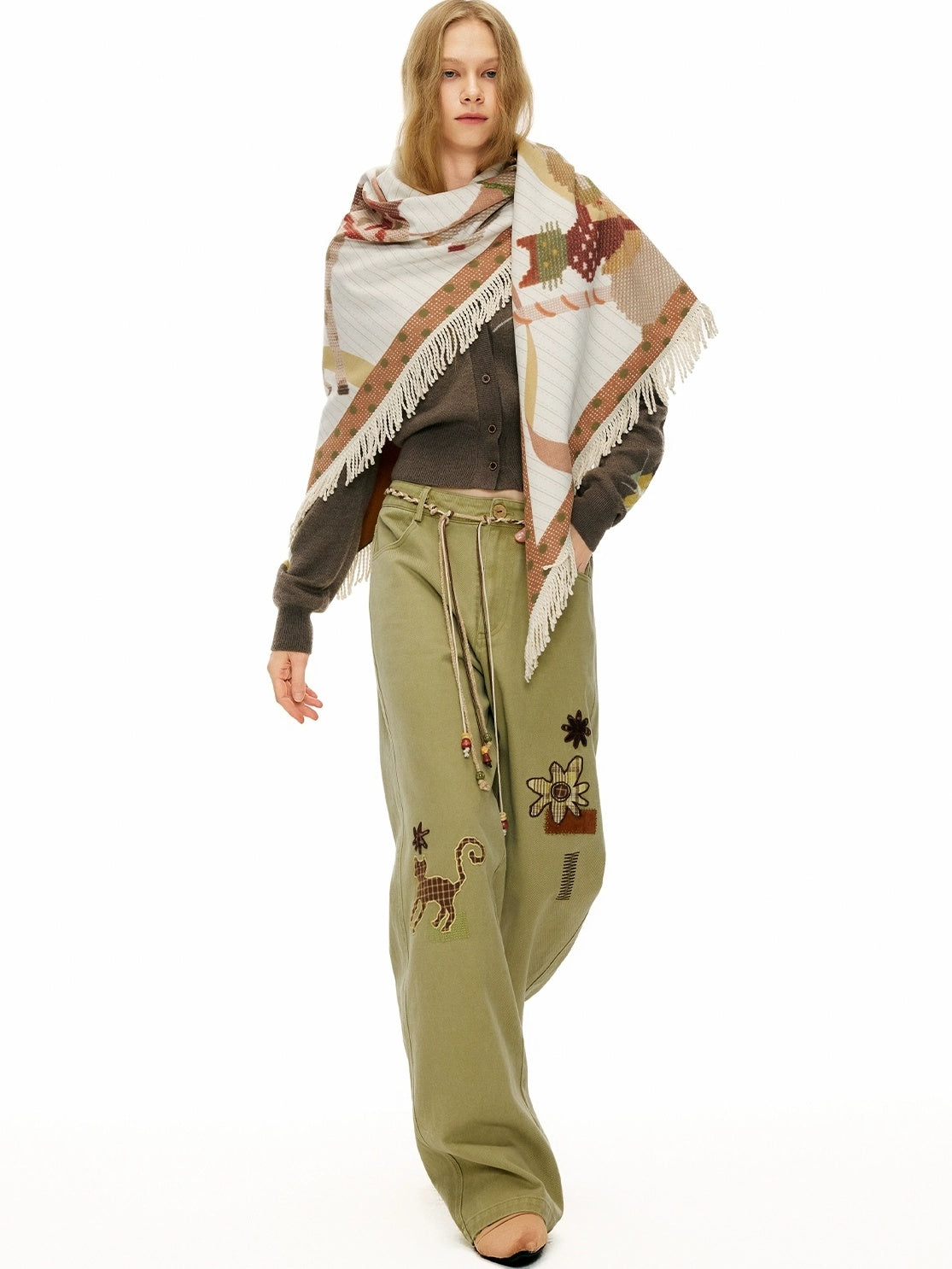 OuttheBlue Cozy Warm Rectangular Geometric Unisex Youth Leaf Orange 100 Polyester Scarf