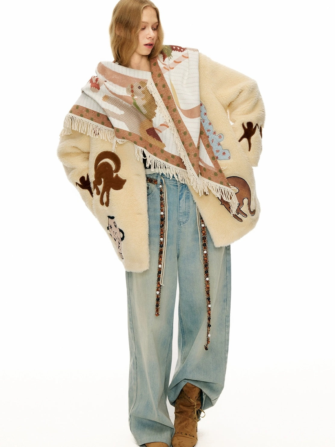 OuttheBlue Cozy Warm Rectangular Geometric Unisex Youth Leaf Orange 100 Polyester Scarf