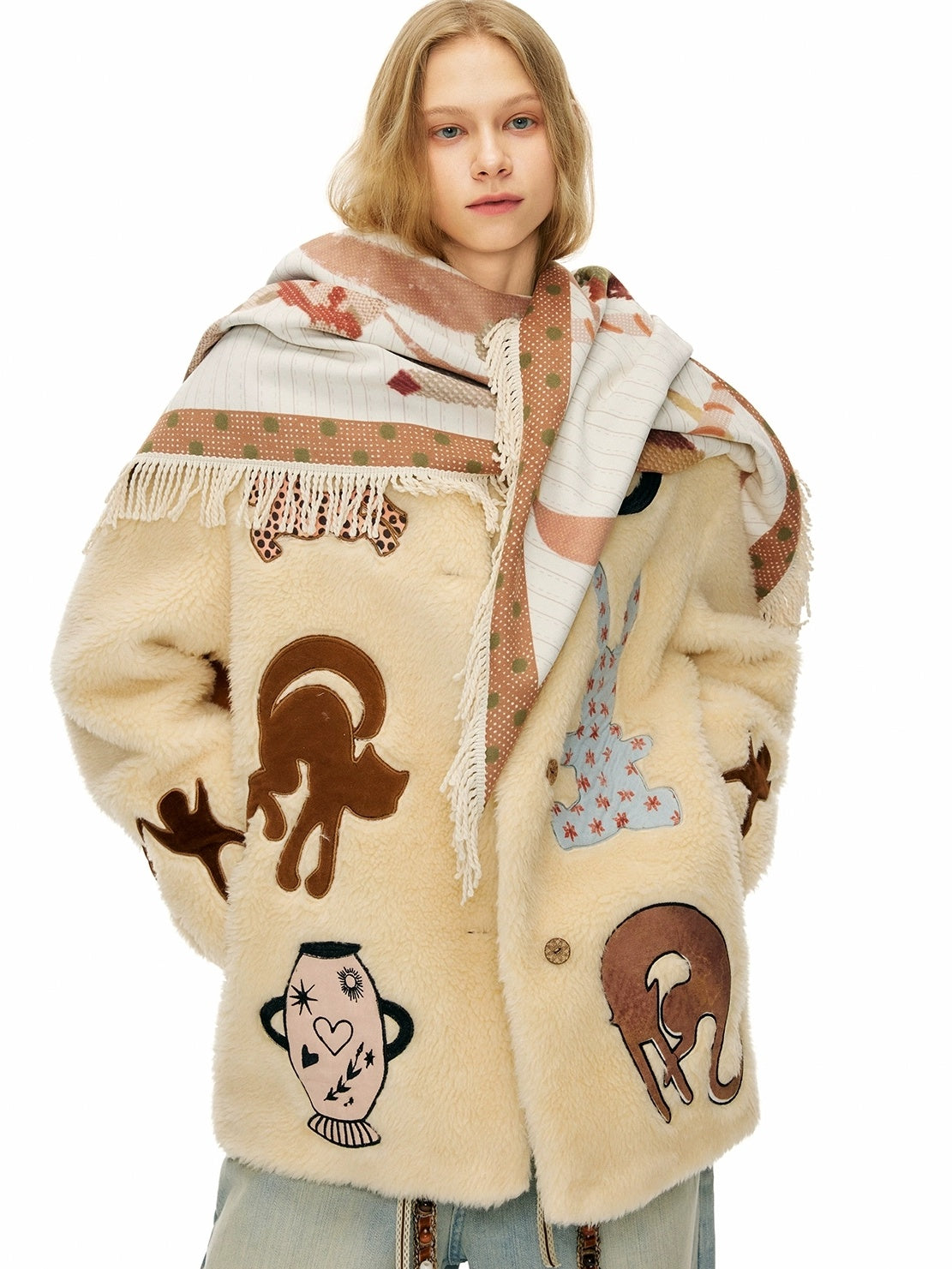 OuttheBlue Cozy Warm Rectangular Geometric Unisex Youth Leaf Orange 100 Polyester Scarf