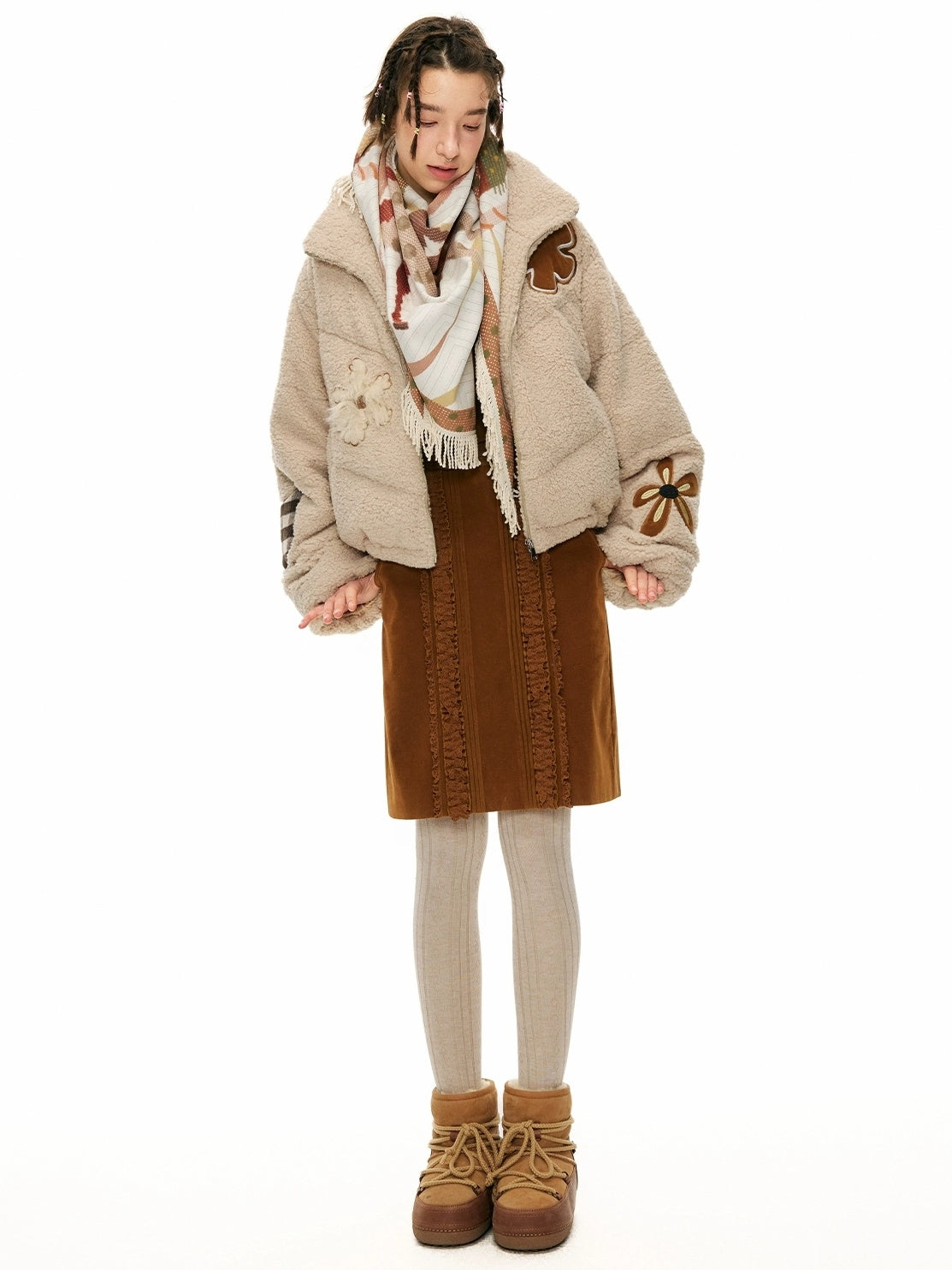 OuttheBlue Cozy Warm Rectangular Geometric Unisex Youth Leaf Orange 100 Polyester Scarf