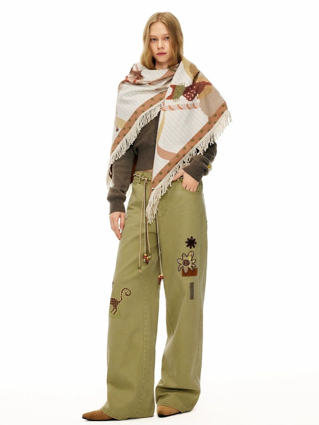 OuttheBlue Cozy Warm Rectangular Geometric Unisex Youth Leaf Orange 100 Polyester Scarf