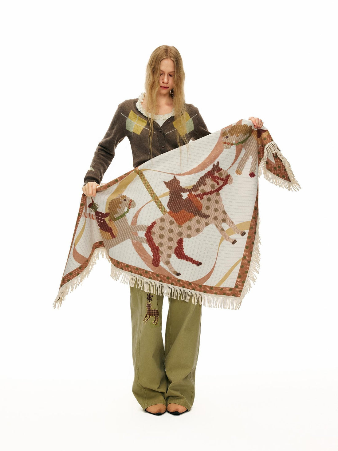 OuttheBlue Cozy Warm Rectangular Geometric Unisex Youth Leaf Orange 100 Polyester Scarf