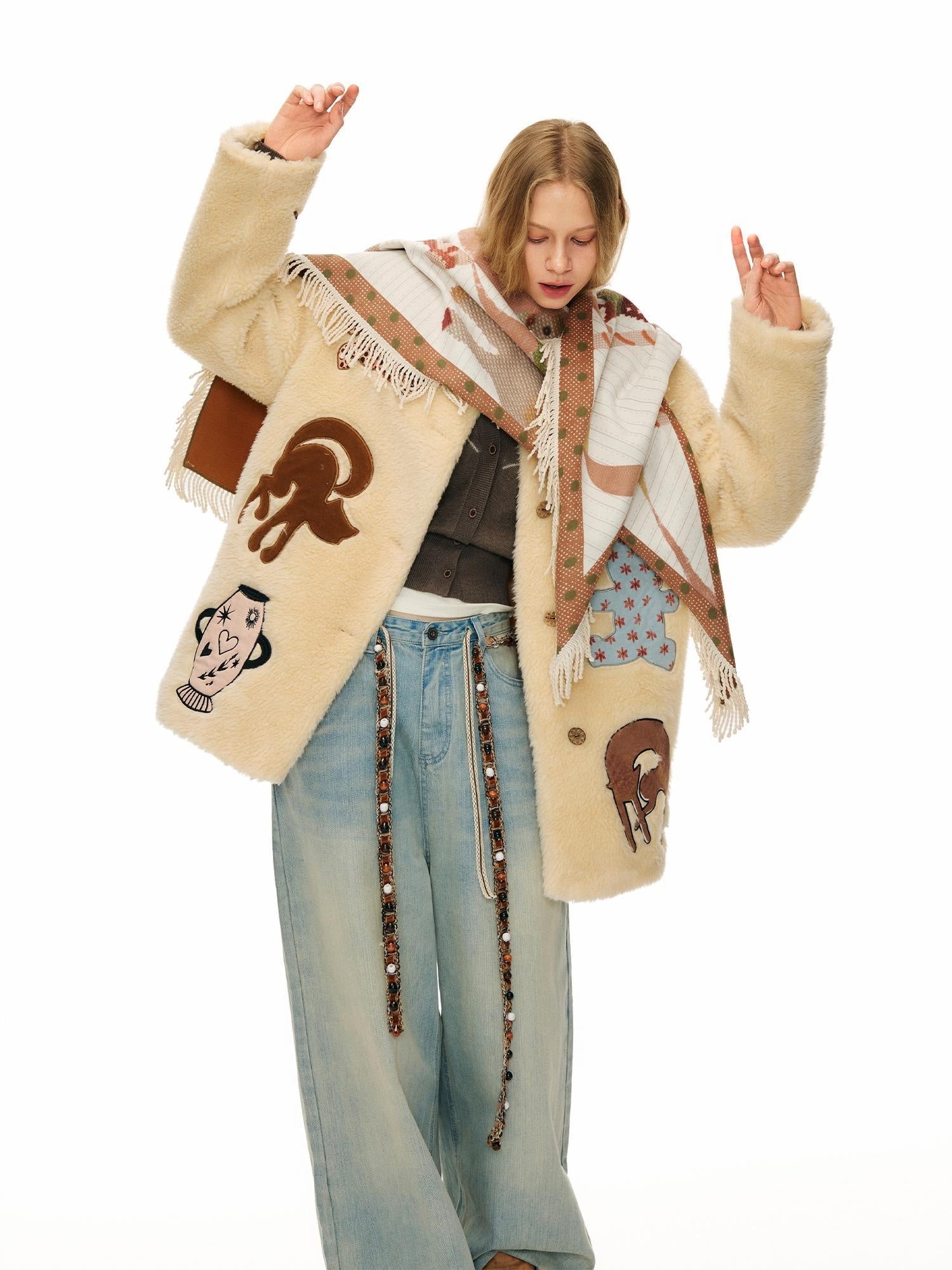 OuttheBlue Cozy Warm Rectangular Geometric Unisex Youth Leaf Orange 100 Polyester Scarf