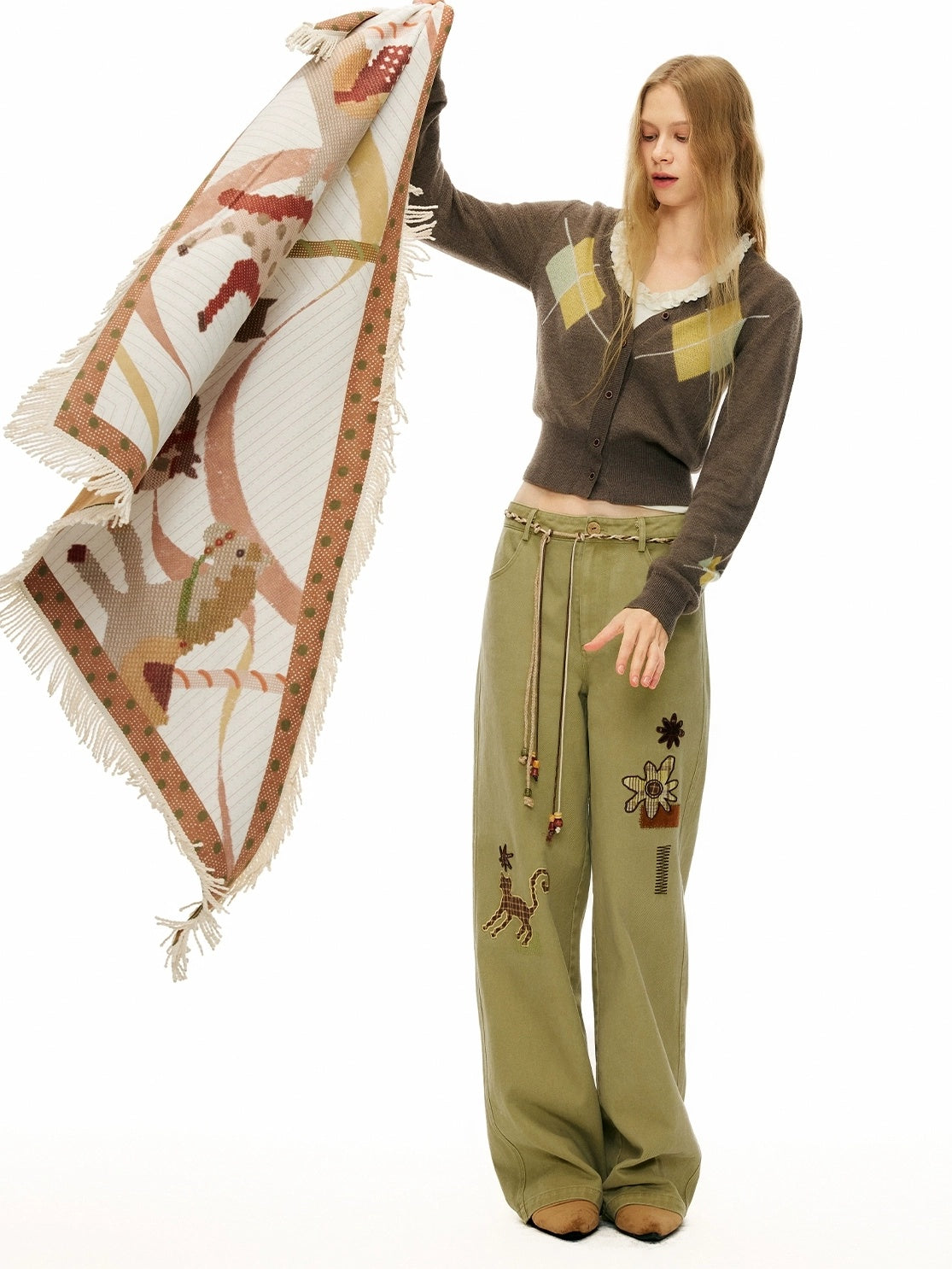 OuttheBlue Cozy Warm Rectangular Geometric Unisex Youth Leaf Orange 100 Polyester Scarf