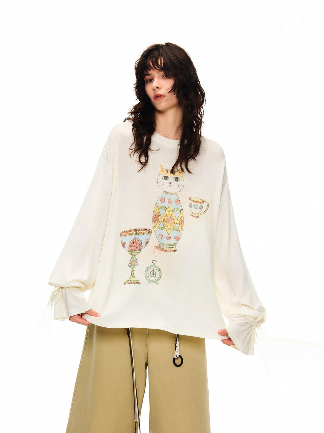 OuttheBlue Cozy Wool Acrylic Loose Fit Drop Shoulder Women Round Neck Long Sleeve T-Shirts