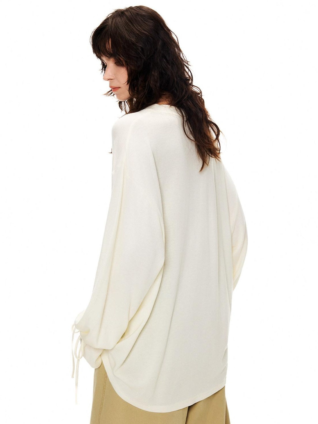 OuttheBlue Cozy Wool Acrylic Loose Fit Drop Shoulder Women Round Neck Long Sleeve T-Shirts