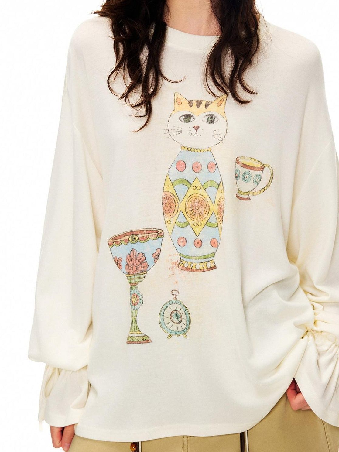 OuttheBlue Cozy Wool Acrylic Loose Fit Drop Shoulder Women Round Neck Long Sleeve T-Shirts
