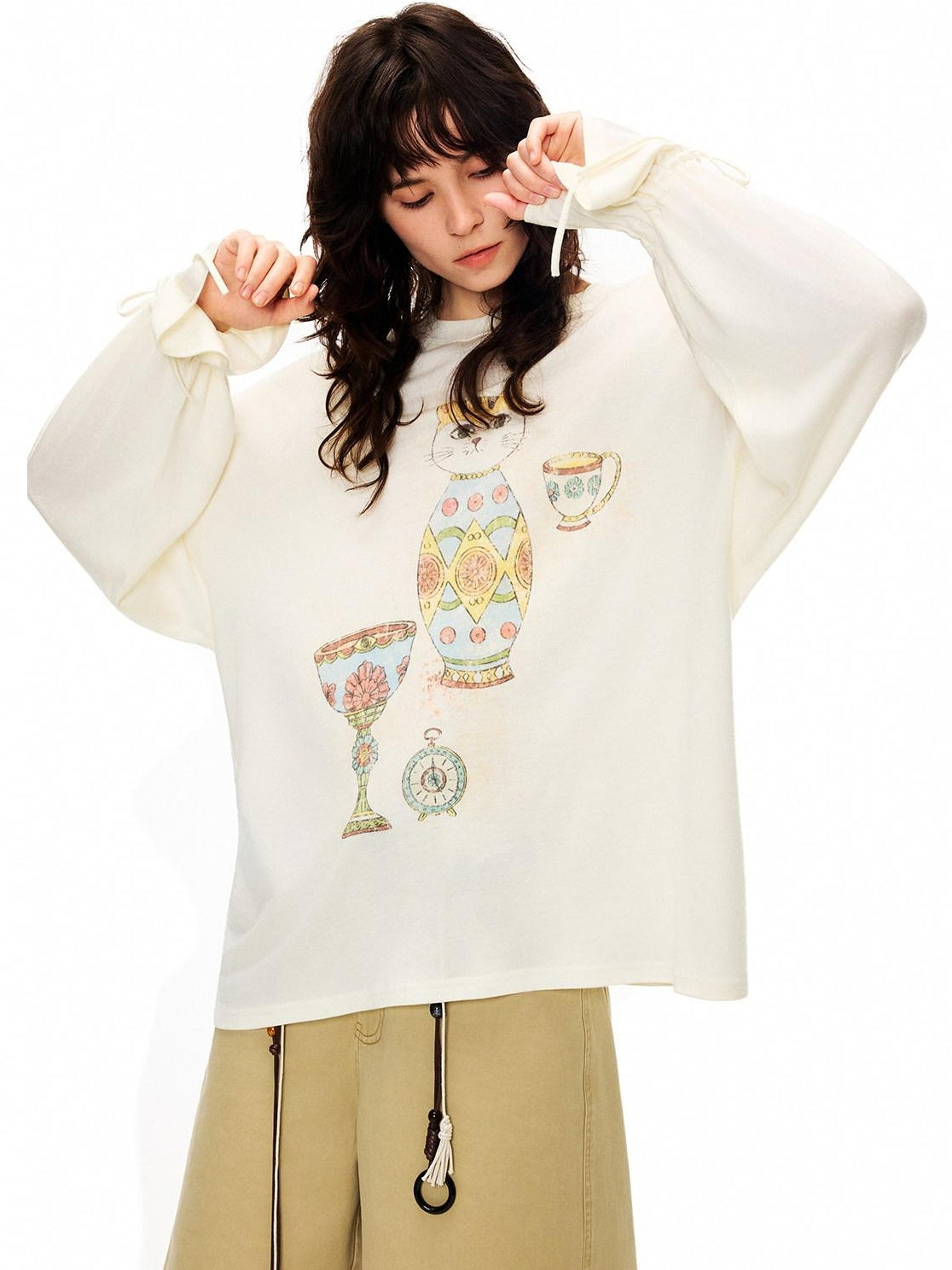 OuttheBlue Cozy Wool Acrylic Loose Fit Drop Shoulder Women Round Neck Long Sleeve T-Shirts