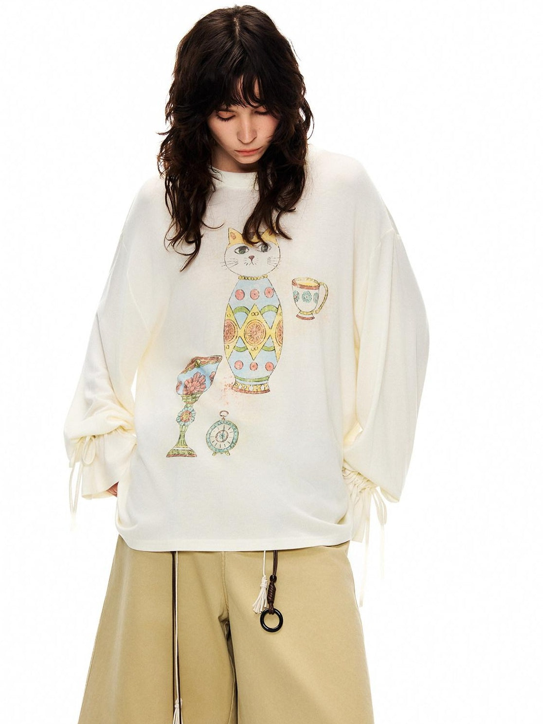 OuttheBlue Cozy Wool Acrylic Loose Fit Drop Shoulder Women Round Neck Long Sleeve T-Shirts