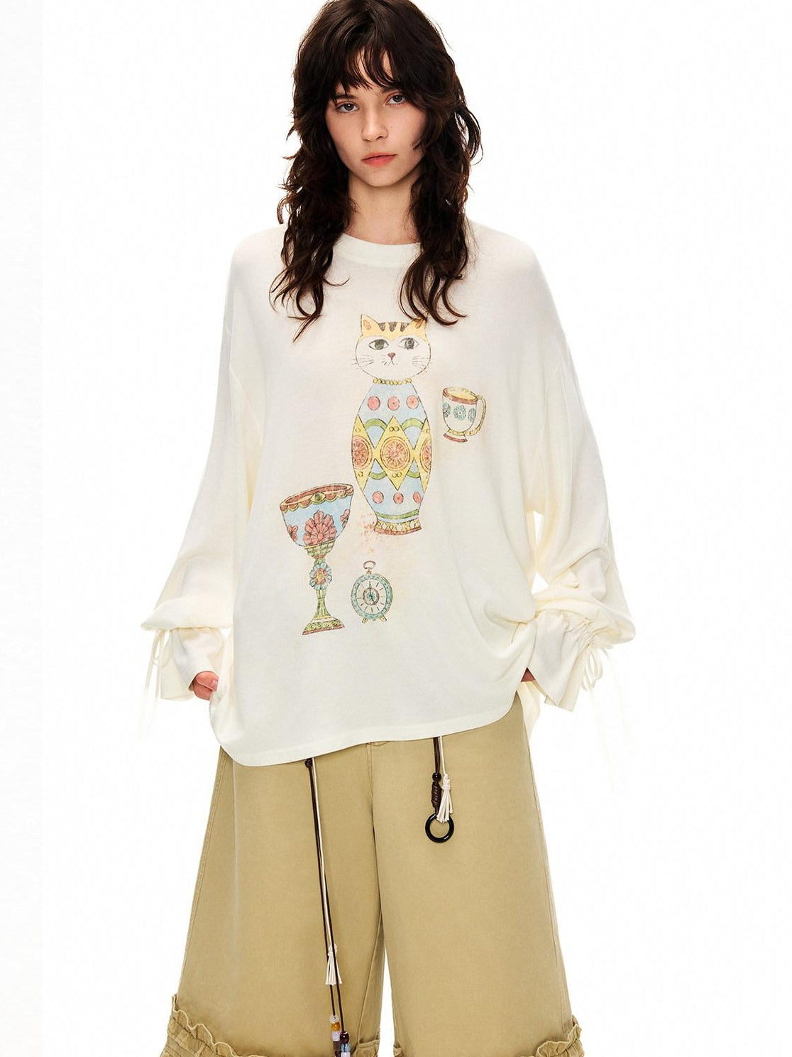 OuttheBlue Cozy Wool Acrylic Loose Fit Drop Shoulder Women Round Neck Long Sleeve T-Shirts