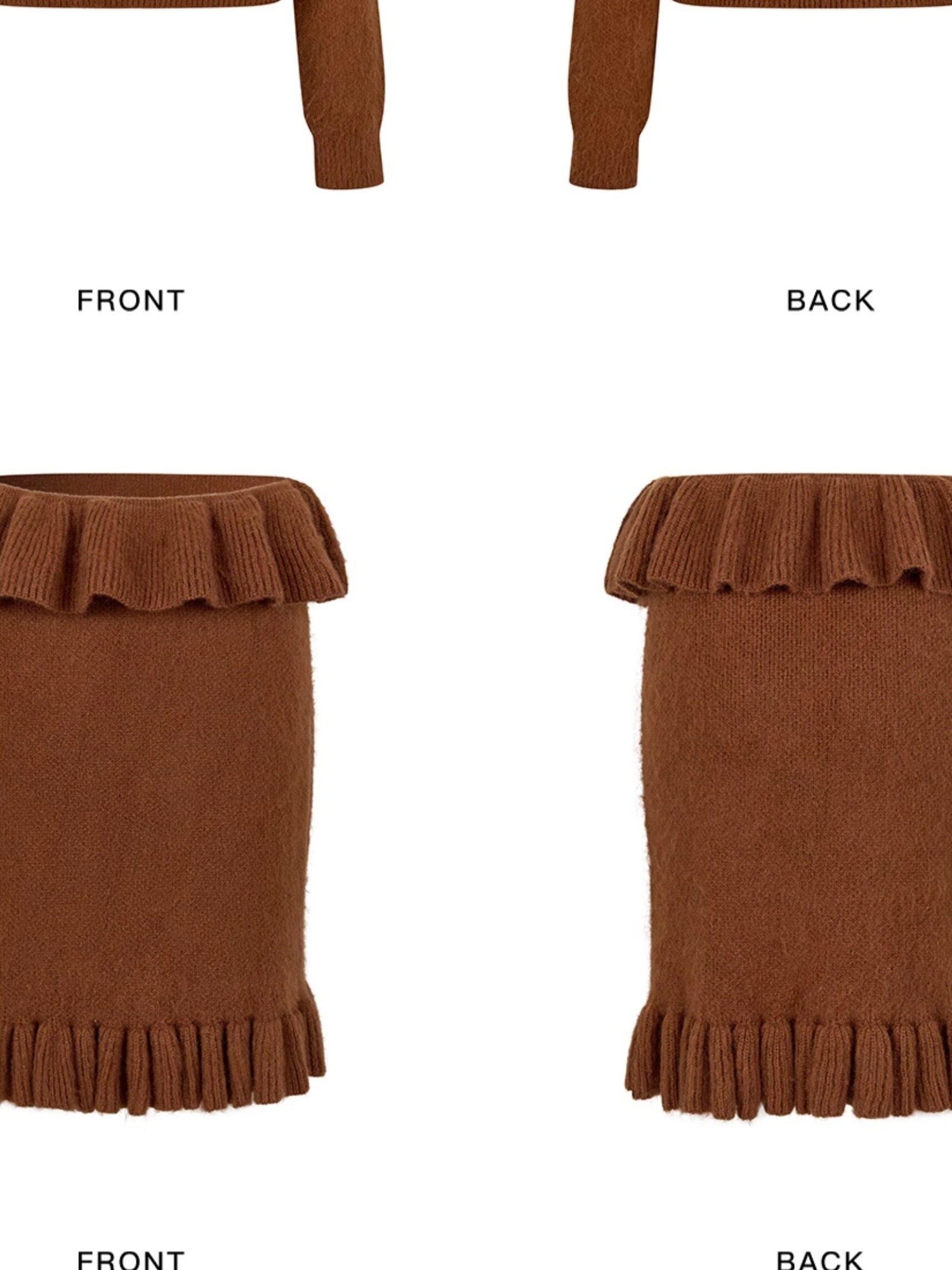 OuttheBlue Cozy Wool Blend Animal Print Relaxed Office Pullover Crop Top &amp; Skirt Sets
