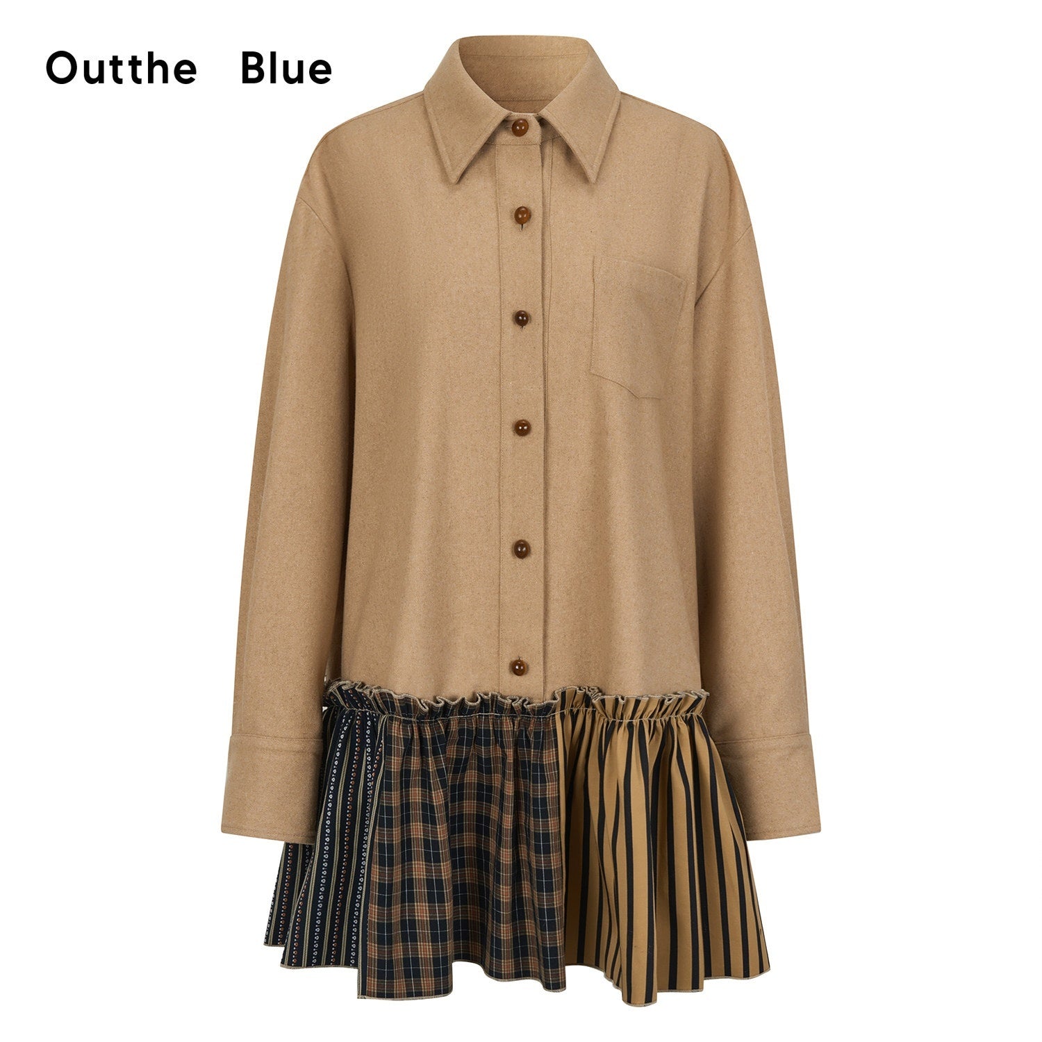 OuttheBlue Cozy Wool Blend Plaid A Line Dress Women Beige Camel Plaid Casual Mini Dresses