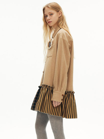 OuttheBlue Cozy Wool Blend Plaid A Line Dress Women Beige Camel Plaid Casual Mini Dresses