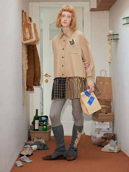 OuttheBlue Cozy Wool Blend Plaid A Line Dress Women Beige Camel Plaid Casual Mini Dresses