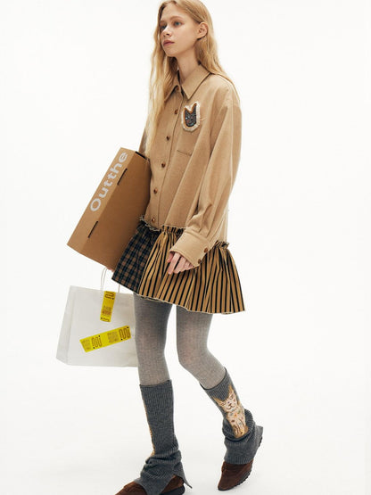 OuttheBlue Cozy Wool Blend Plaid A Line Dress Women Beige Camel Plaid Casual Mini Dresses