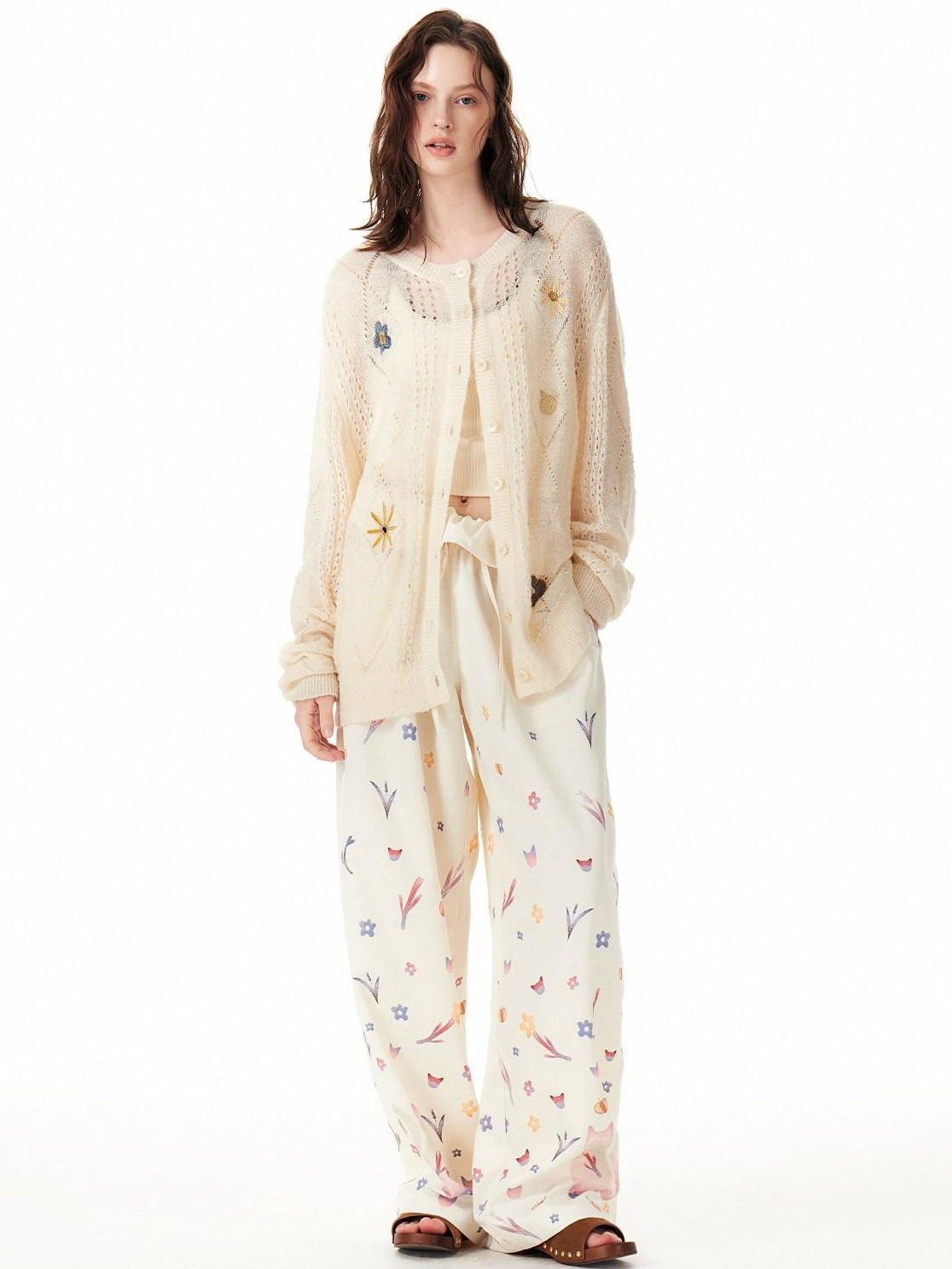 OuttheBlue Cozy Wool Blend Relaxed Animal Floral Motif Women Button Front Cardigans