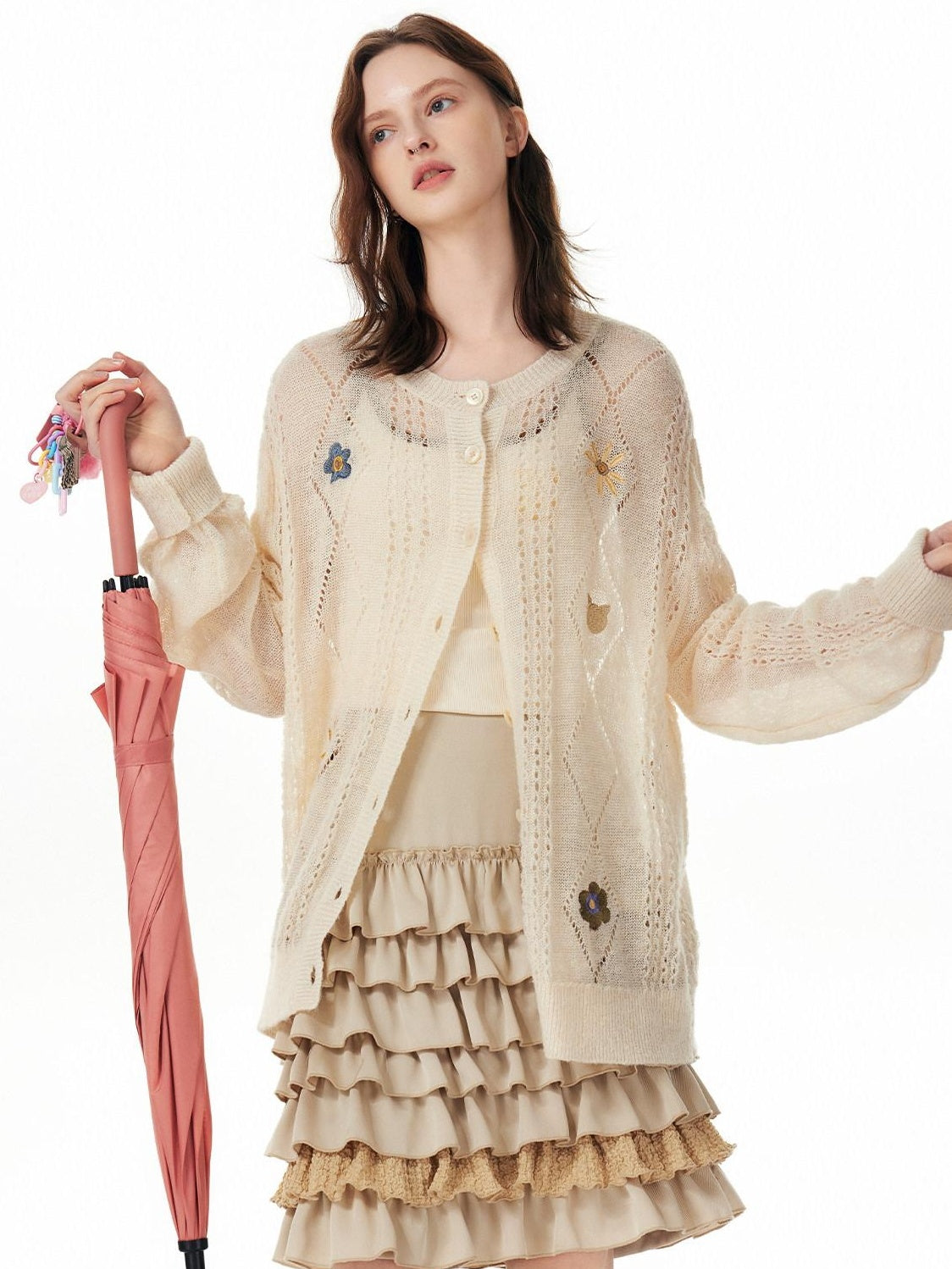OuttheBlue Cozy Wool Blend Relaxed Animal Floral Motif Women Button Front Cardigans