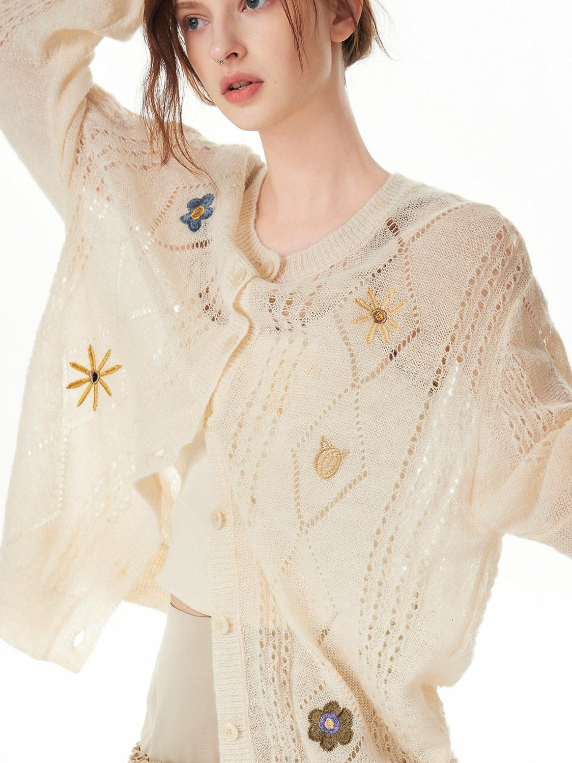 OuttheBlue Cozy Wool Blend Relaxed Animal Floral Motif Women Button Front Cardigans