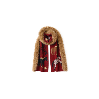 OuttheBlue Cozy Wool Blend Warm Neck Warmer Korean Style Unisex Animal Print Scarves
