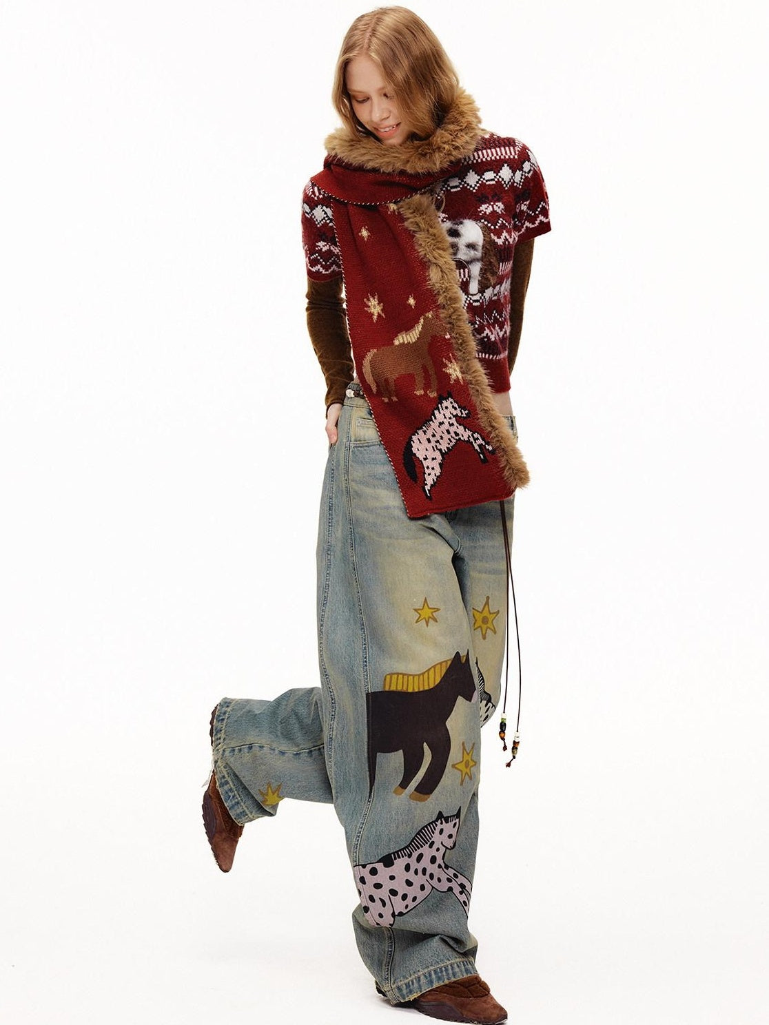 OuttheBlue Cozy Wool Blend Warm Neck Warmer Korean Style Unisex Animal Print Scarves