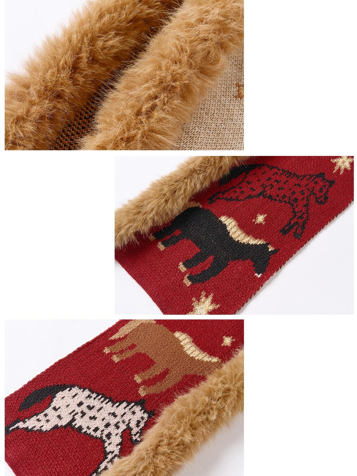 OuttheBlue Cozy Wool Blend Warm Neck Warmer Korean Style Unisex Animal Print Scarves