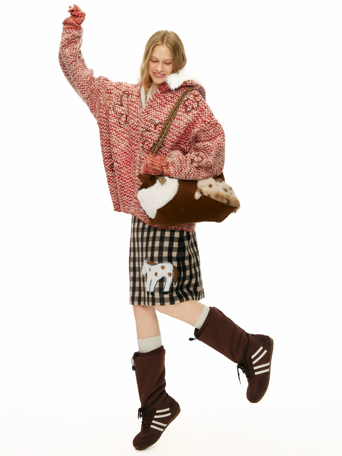 OuttheBlue Cozy Zip Hooded Cardigan Loose Fit Commuter Chic Women Acrylic Red Sweater