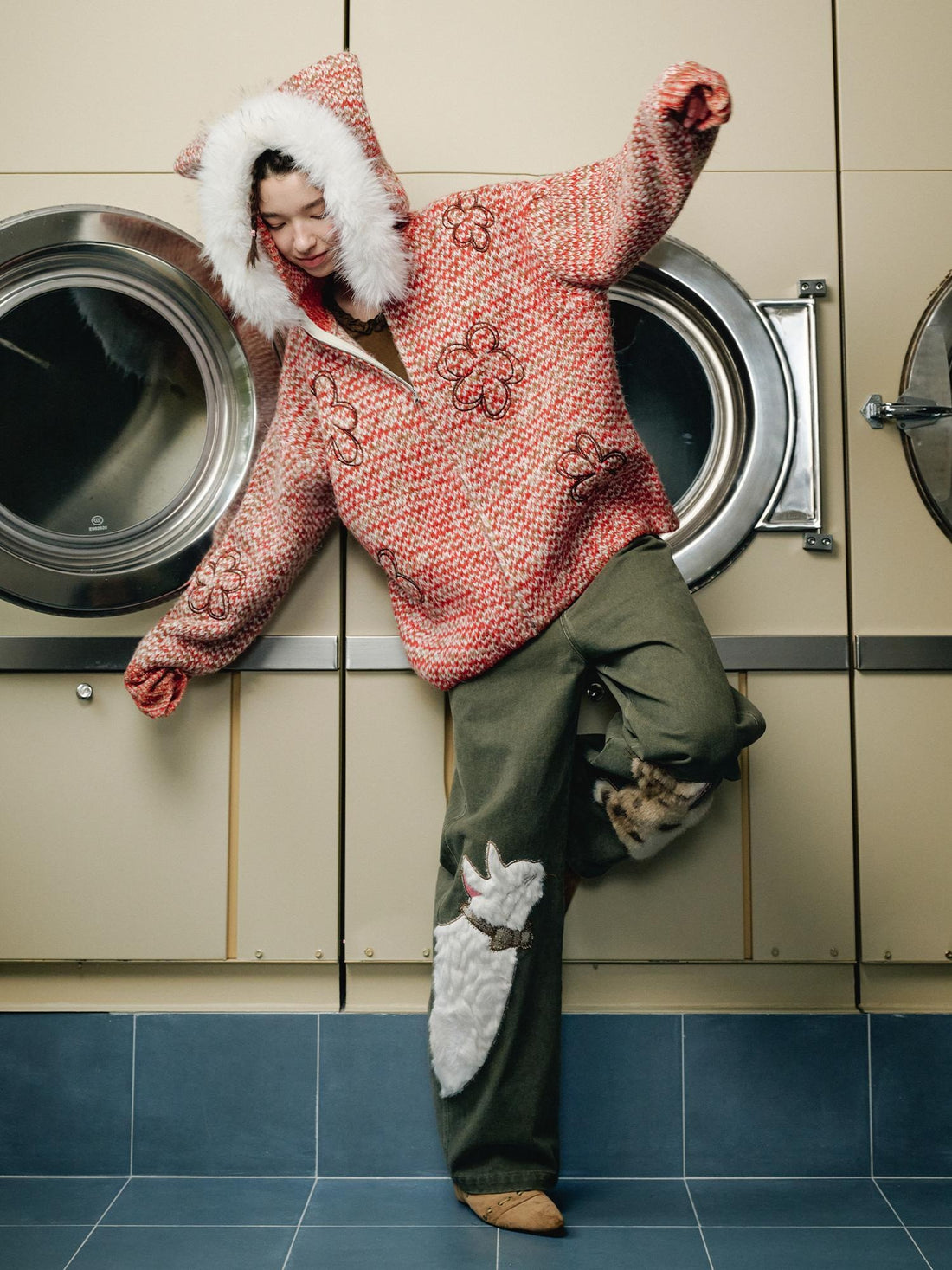 OuttheBlue Cozy Zip Hooded Cardigan Loose Fit Commuter Chic Women Acrylic Red Sweater