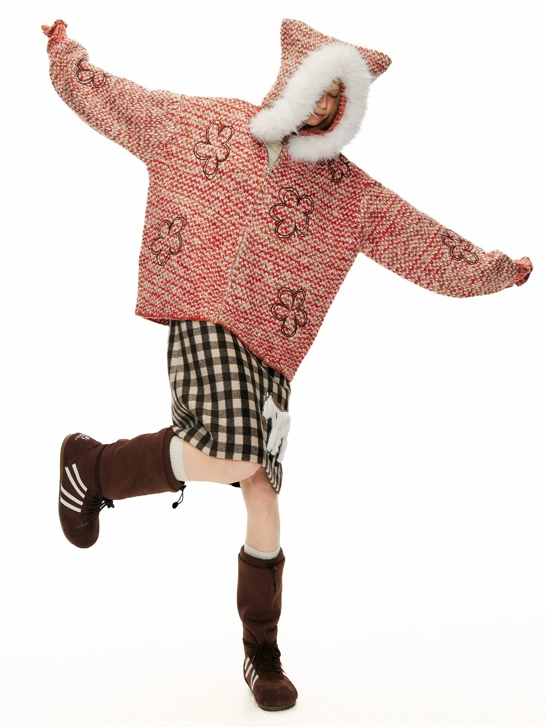 OuttheBlue Cozy Zip Hooded Cardigan Loose Fit Commuter Chic Women Acrylic Red Sweater