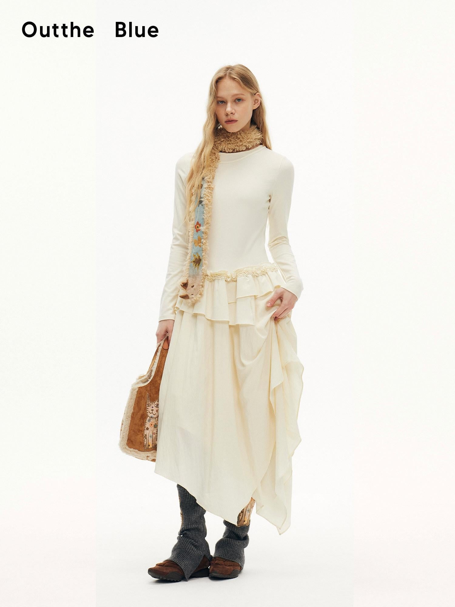 OuttheBlue Cream Intricate Lace Asymmetric Slimming Fleece Women&