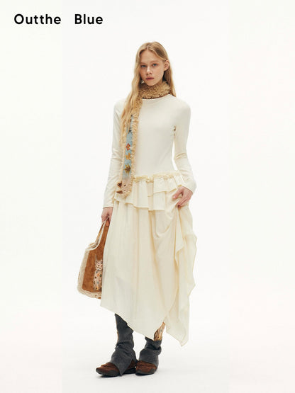 OuttheBlue Cream Intricate Lace Asymmetric Slimming Fleece Women&