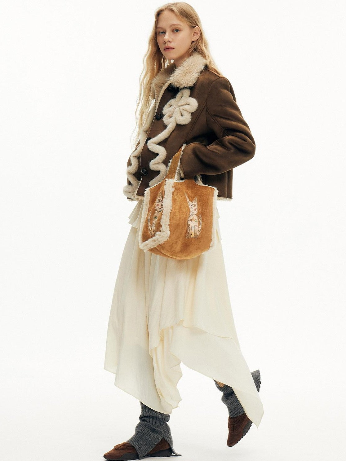 OuttheBlue Cream Intricate Lace Asymmetric Slimming Fleece Women&