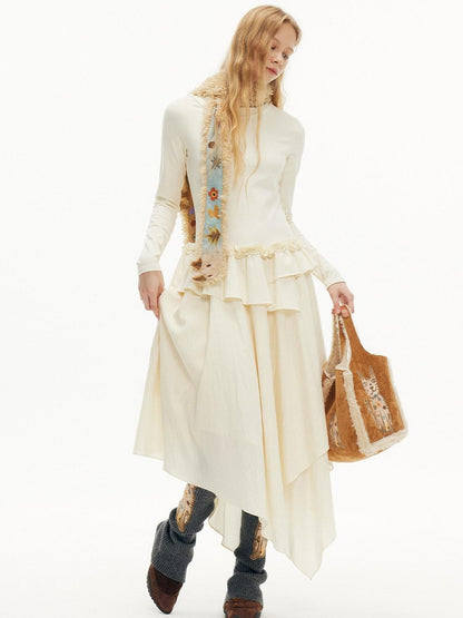 OuttheBlue Cream Intricate Lace Asymmetric Slimming Fleece Women&