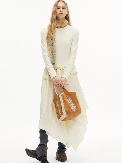 OuttheBlue Cream Intricate Lace Asymmetric Slimming Fleece Women&