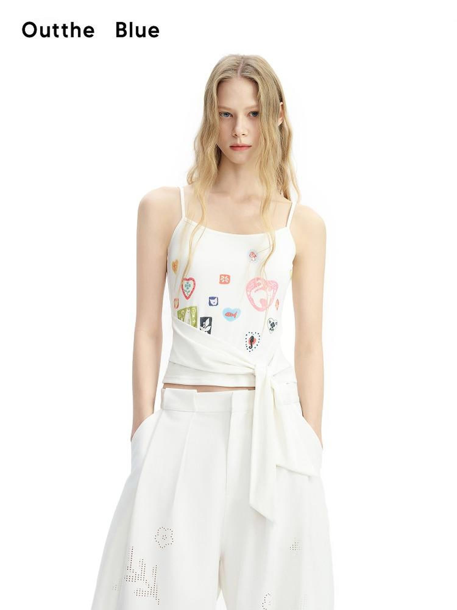 OuttheBlue Crushed Rainbow Heart Print Tie Strap Women&