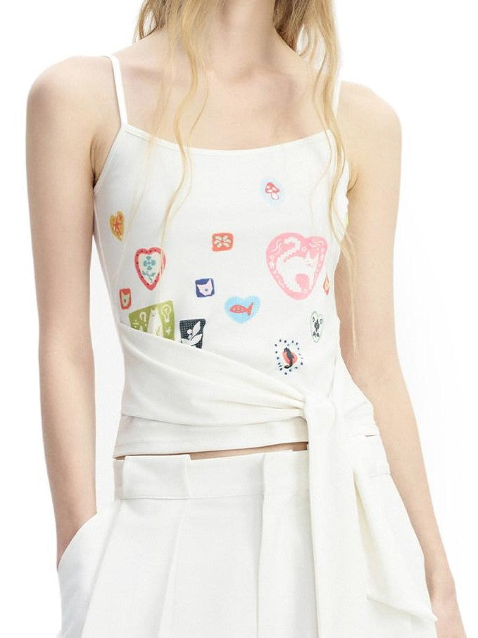 OuttheBlue Crushed Rainbow Heart Print Tie Strap Women&