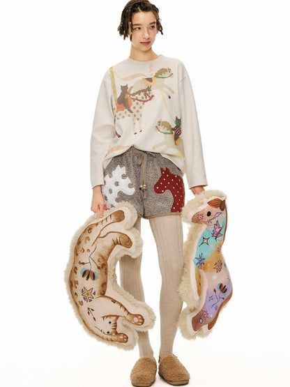 OuttheBlue Cute Cartoon C Shaped Printed Polyester Neck Pillow Home Office Bedroom Jewelry