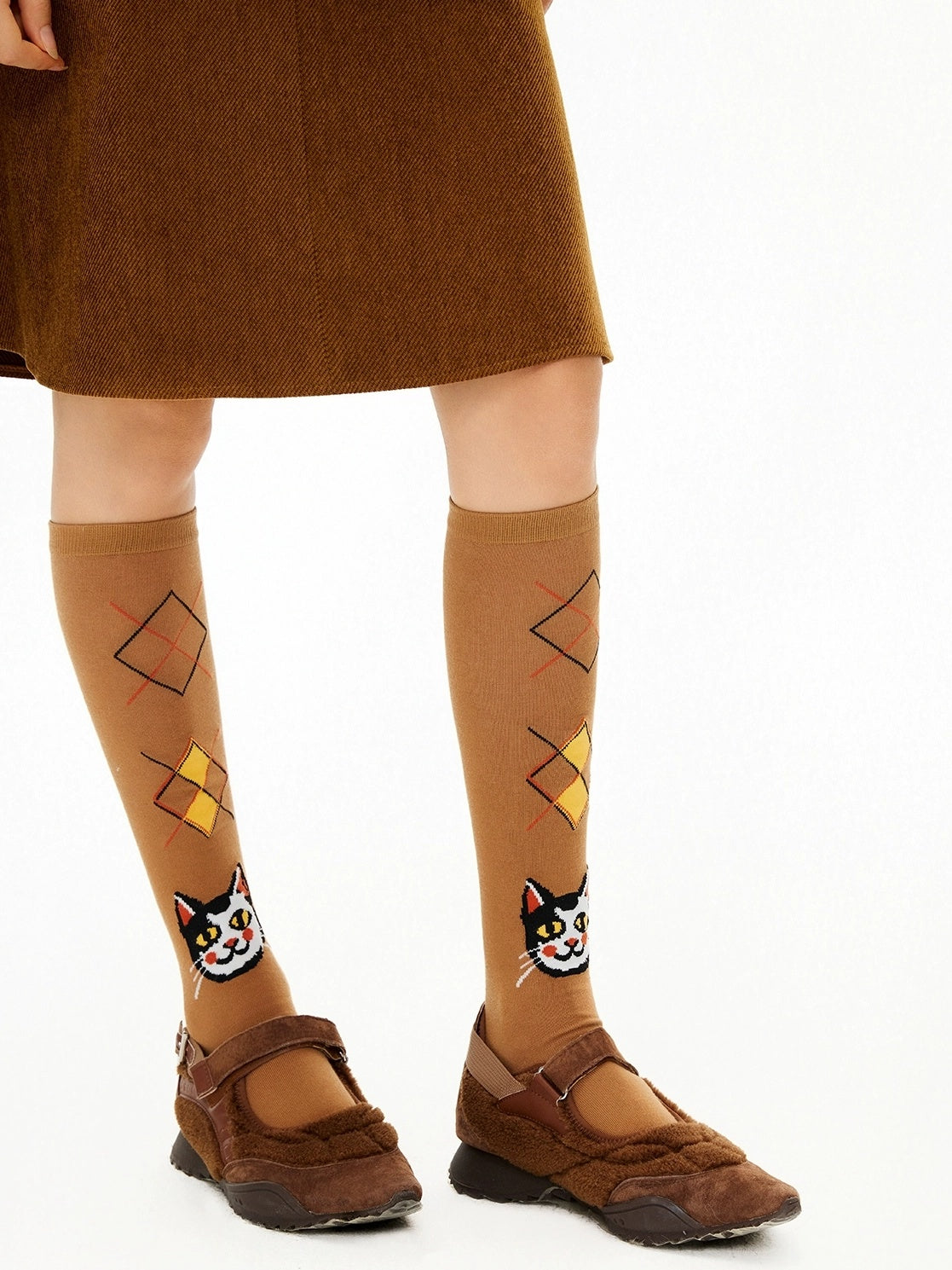 OuttheBlue Cute Cartoon Cat Print Unique Personality Style Women Cotton Blend Socks