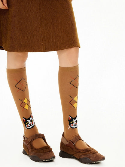 OuttheBlue Cute Cartoon Cat Print Unique Personality Style Women Cotton Blend Socks