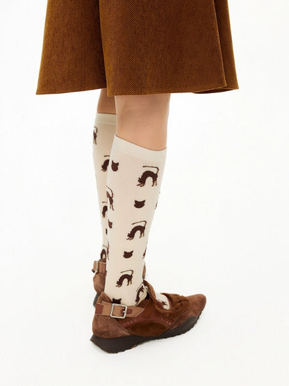 OuttheBlue Cute Cartoon Cat Print Unique Personality Style Women Cotton Blend Socks