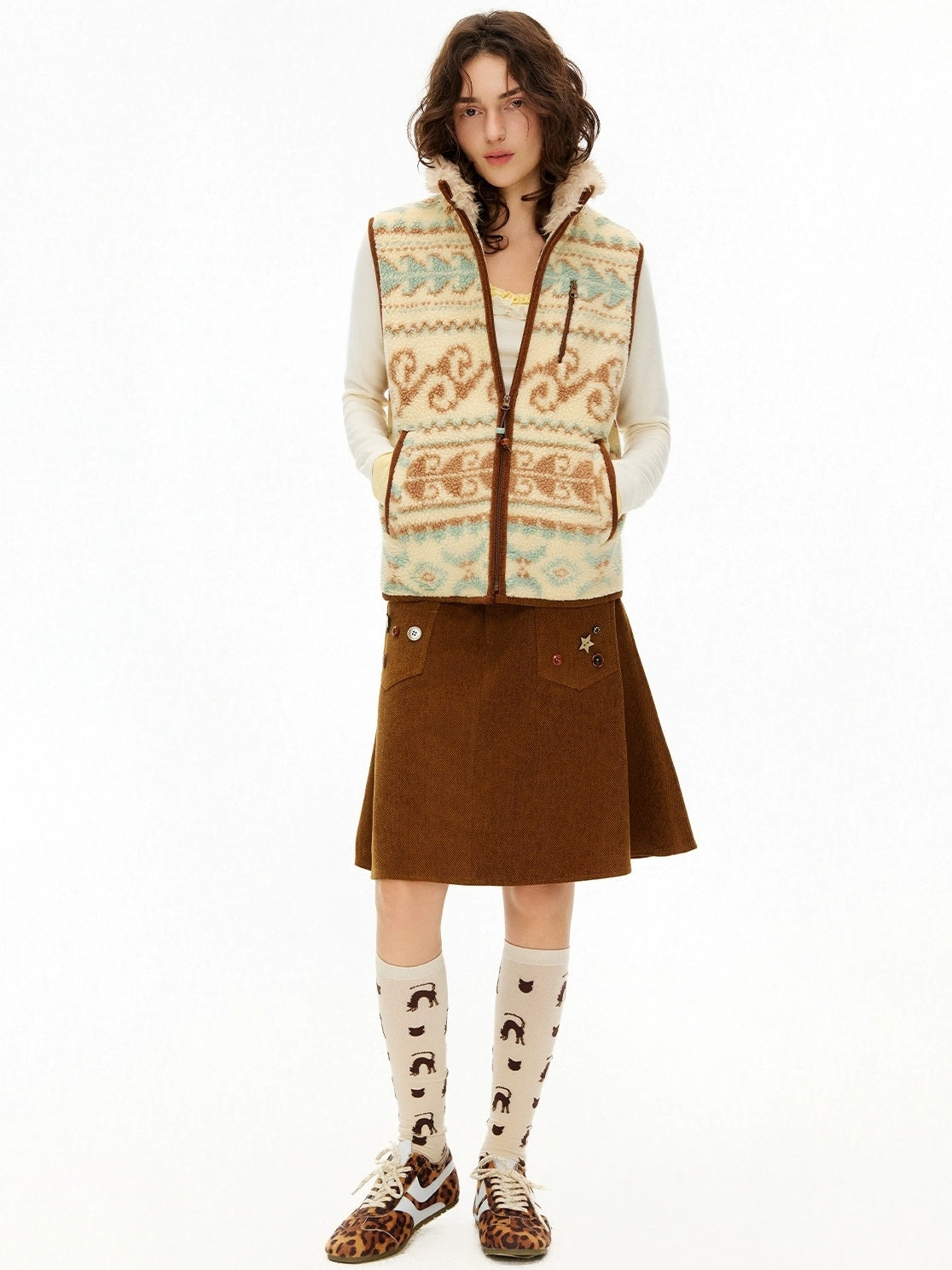 OuttheBlue Cute Cartoon Cat Print Unique Personality Style Women Cotton Blend Socks