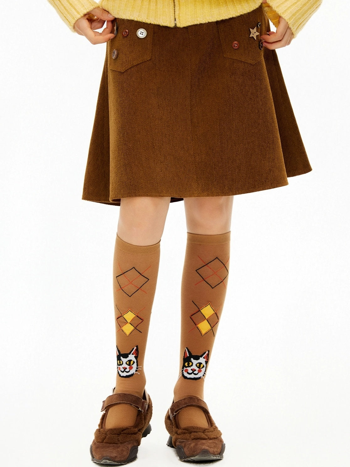 OuttheBlue Cute Cartoon Cat Print Unique Personality Style Women Cotton Blend Socks