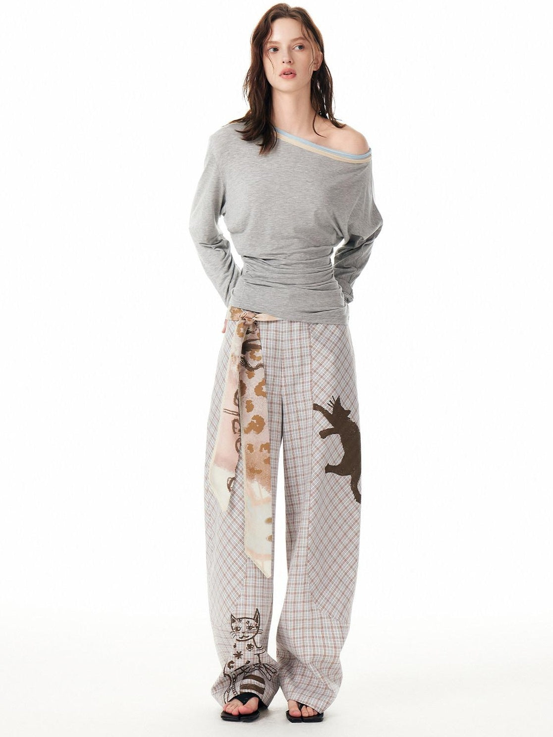 OuttheBlue Cute Cat Floral Print Scarf Style Polyester Waist Belt For Women Belts