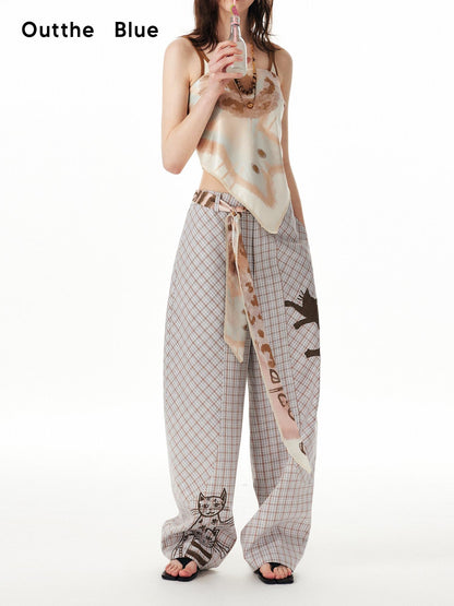 OuttheBlue Cute Cat Floral Print Scarf Style Polyester Waist Belt For Women Belts