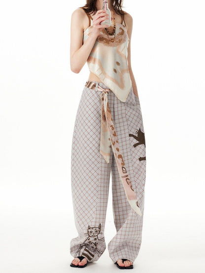 OuttheBlue Cute Cat Floral Print Scarf Style Polyester Waist Belt For Women Belts