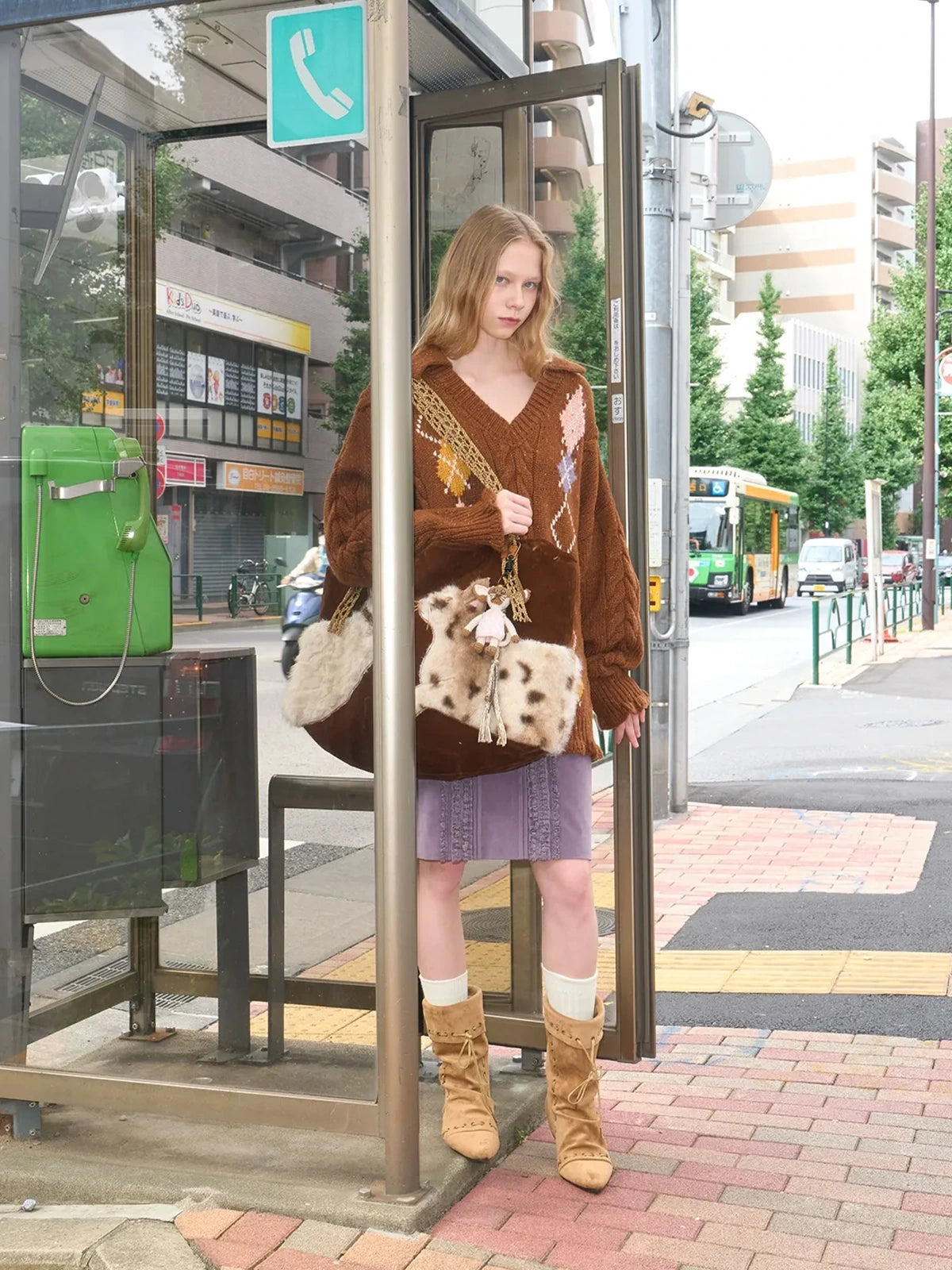 Embroidered Faux Fur Tote Bag