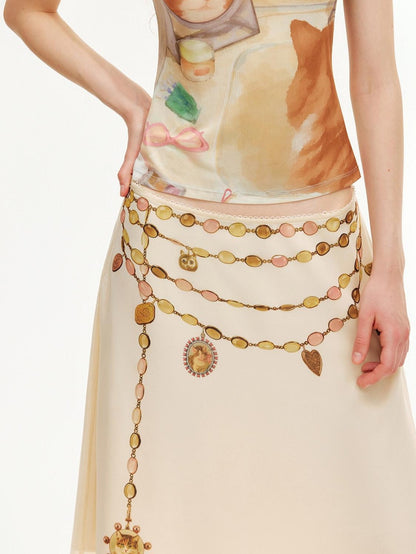 OuttheBlue Double Layer Printed Chiffon Satin Sheer A Line Women&